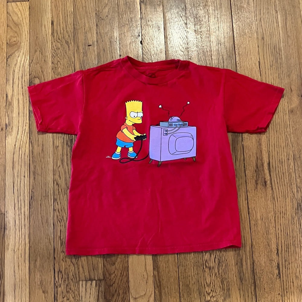 The Simpsons gamer Bart boys red graphic t shirt size small (6/7)